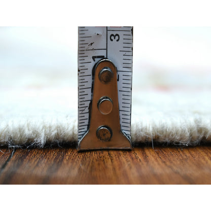 6'4"X9'6" Soft Wool Hand Knotted Ivory Afghan Angora Oushak Rug