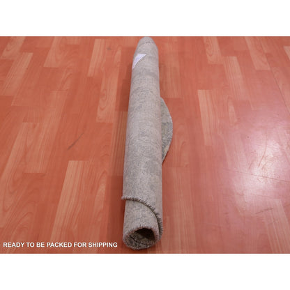 4'X4' Moonquake Gray Wool And Silk Hand Knotted Abstract Design Round Rug