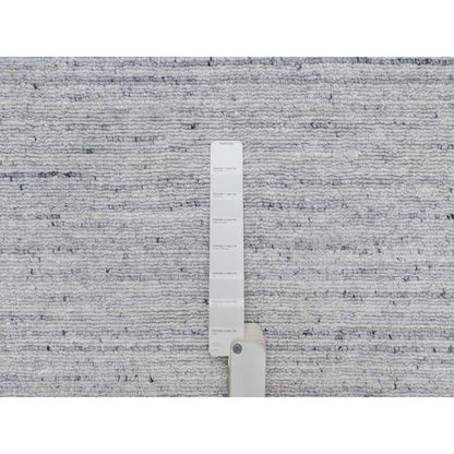 9'X12' Snow White Natural Wool Plain Modern Striae Design Hand Loomed Rug