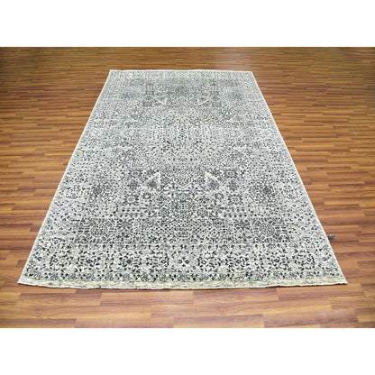 6'1"X9'3" White Hand Knotted Mamluk Dynasty Design Undyed 100% Wool Rug
