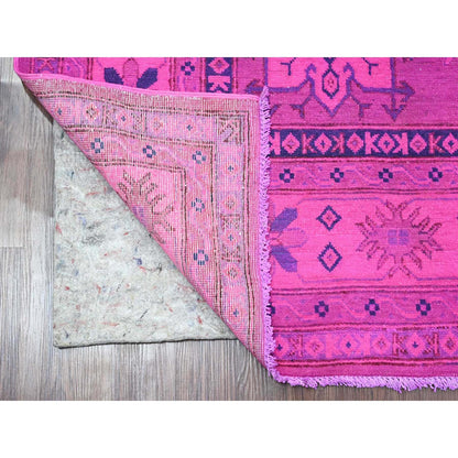 6'X8'6" Pink Overdyed Kazak Geometric Pattern Hand Knotted 100% Wool Rug