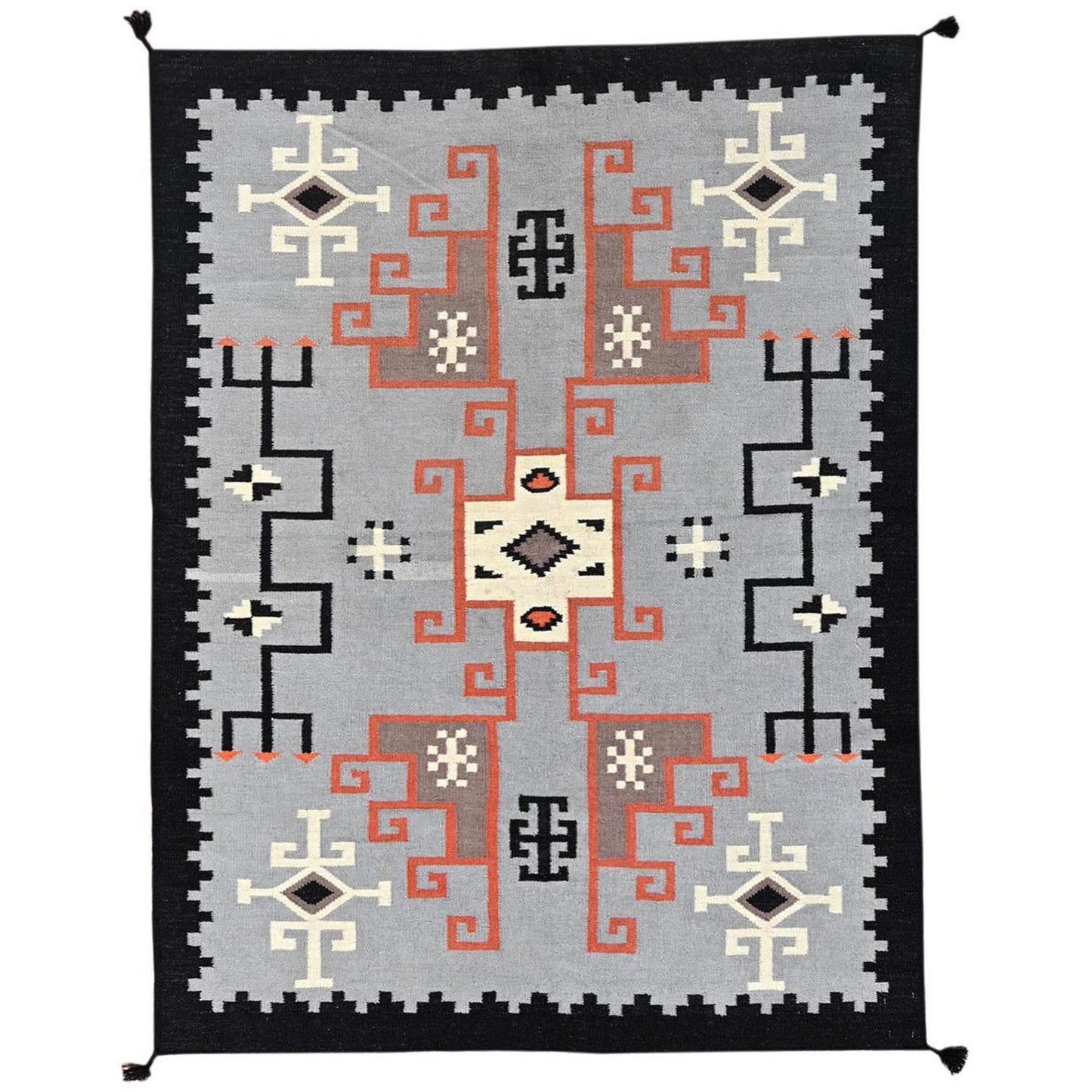 5'3"X7' Gray American Geometric Design Rug Flat Weave Hand Woven Wool