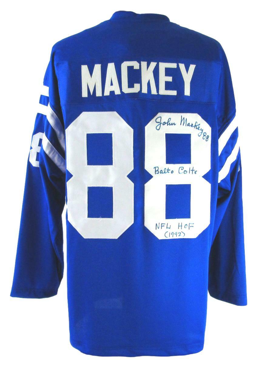 John Mackey Hof Signed/Inscr Baltimore Colts Blue Football Jersey Jsa 161110