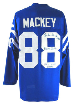 John Mackey Hof Signed/Inscr Baltimore Colts Blue Football Jersey Jsa 161110