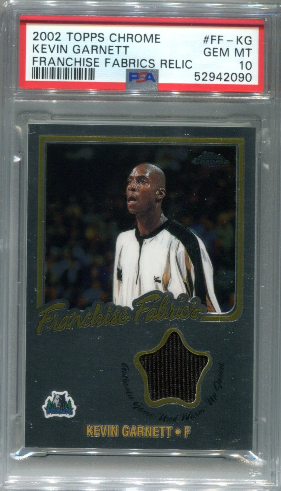 Kevin Garnett 2002 Topps Chrome Freshman Fabric #Ffkg Psa Gem Mt 10 Card