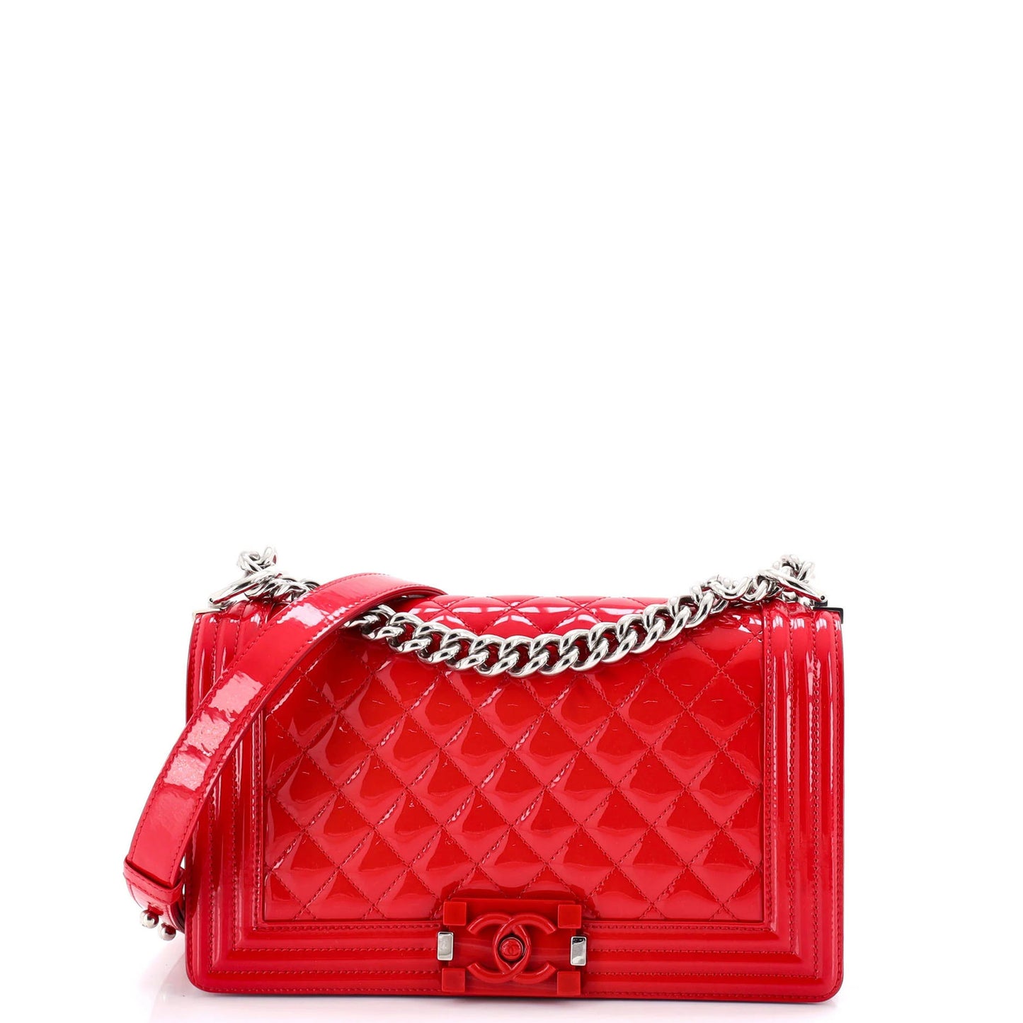 Chanel Boy Flap Bag Quilted Plexiglass Patent Old Medium