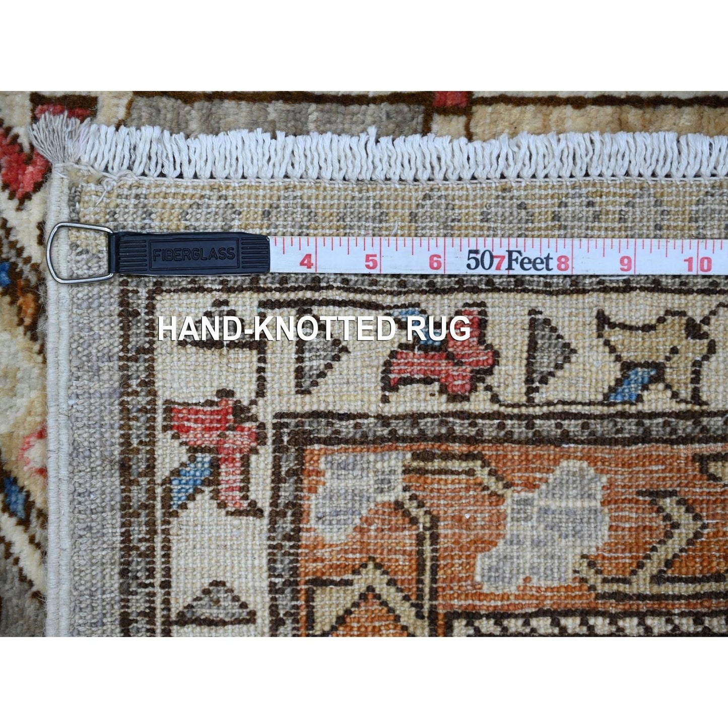 4'X11'6" Gray Aryana Afghan Vegetable Dyes Hand Knotted Wide Runner Rug