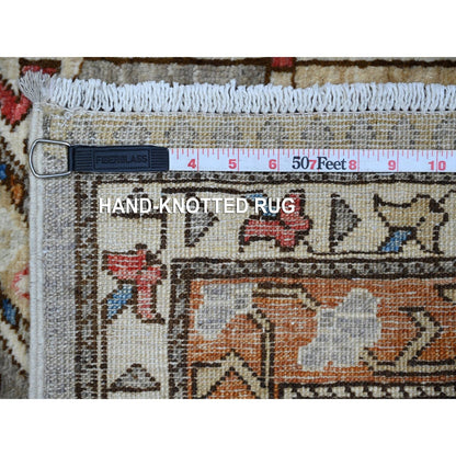 4'X11'6" Gray Aryana Afghan Vegetable Dyes Hand Knotted Wide Runner Rug