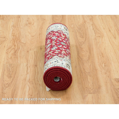 2'7"X8' Burgundy Red Nain Design 250 Kpsi Wool Runner Oriental Rug