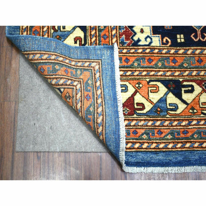 9'2"X11'10" Blue Afghan Ersari With Large Elements Wool Hand Knotted Rug