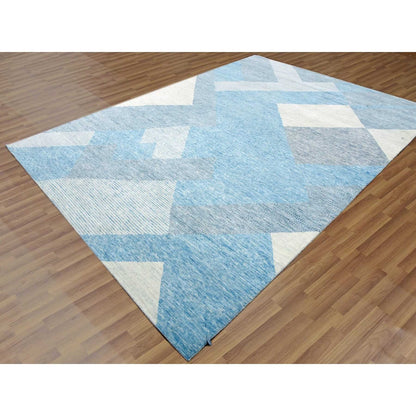 9'X12'1" Blue Geometric Art Deco Collection Wool Hand Knotted Rug