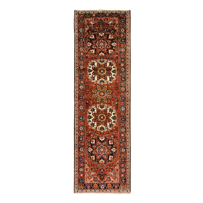 4'5"X14'7" Red Vintage Rug Hand Knotted Wool Clean With Full Pile Runner