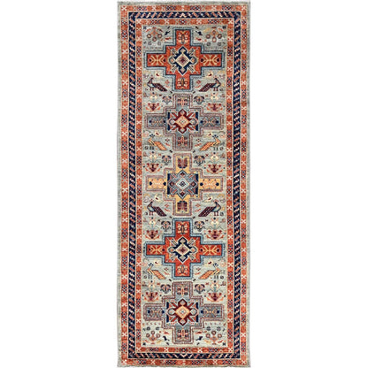 2'9"X7'6" Pastel Gray Caucasian Design Soft Wool Hand Knotted Runner Rug