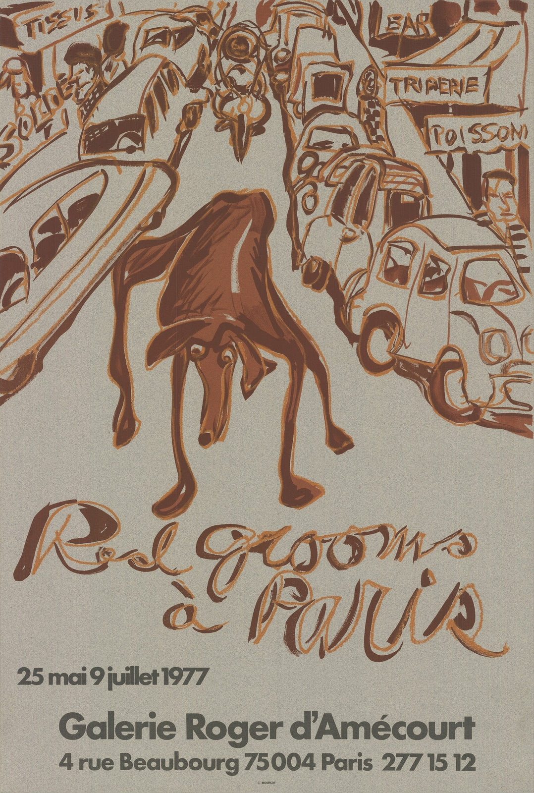 Grooms Red in Paris Brown White 29" x 19.75" Lithograph 1977 Art
