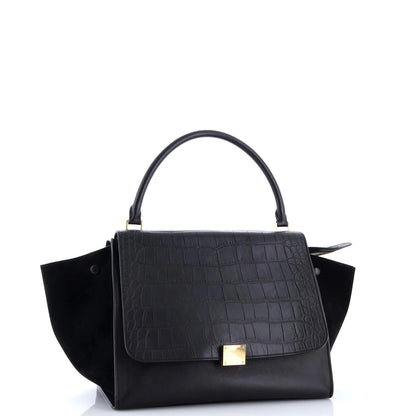 Celine Trapeze Bag Crocodile Embossed Leather Large
