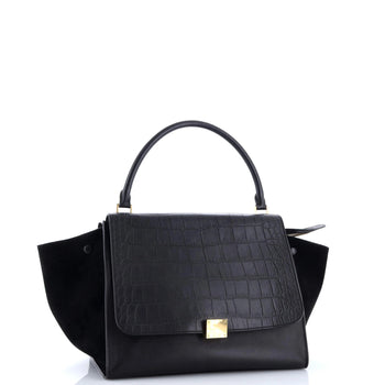 Celine Trapeze Bag Crocodile Embossed Leather Large