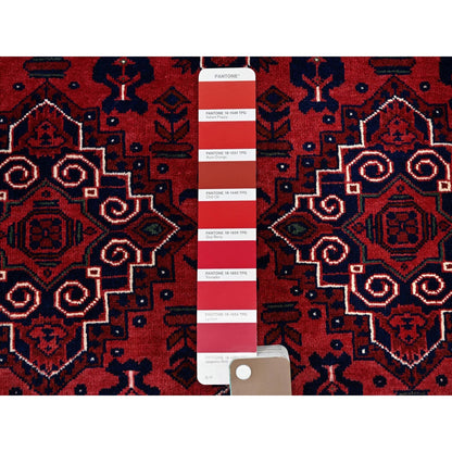 3'10"X6' Red Afghan Khamyab Geometric Design Hand Knotted Pure Wool Rug