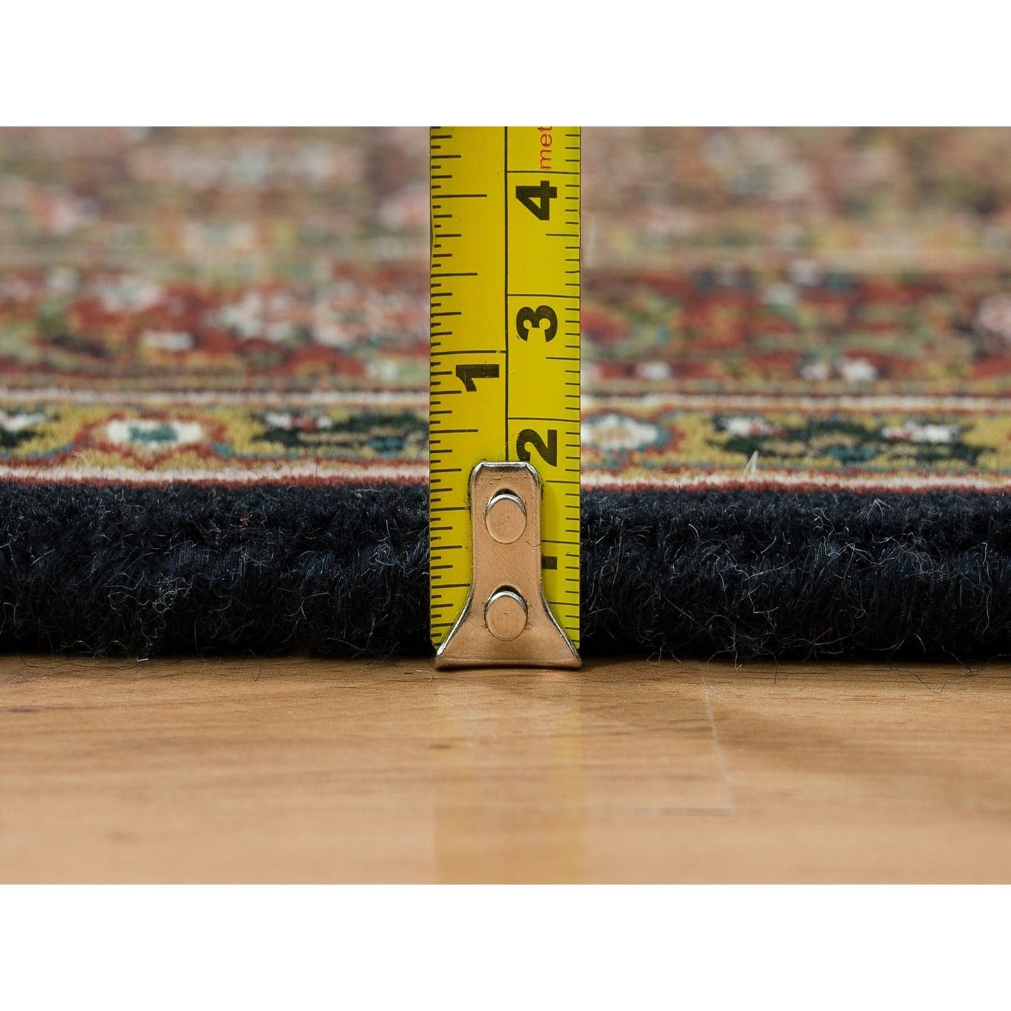 4'X6'5" Navy Blue Herrita Design Wool Hand Knotted 250 Kpsi Rug