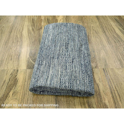 7'10"x10' Yale Blue Wool Rug Distressed Oxidized Grass Design Hand Knotted