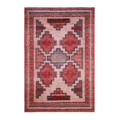 5'10"X8'10" Red Peshawar Berber Motifs Pop Of Color Wool Hand Knotted Rug