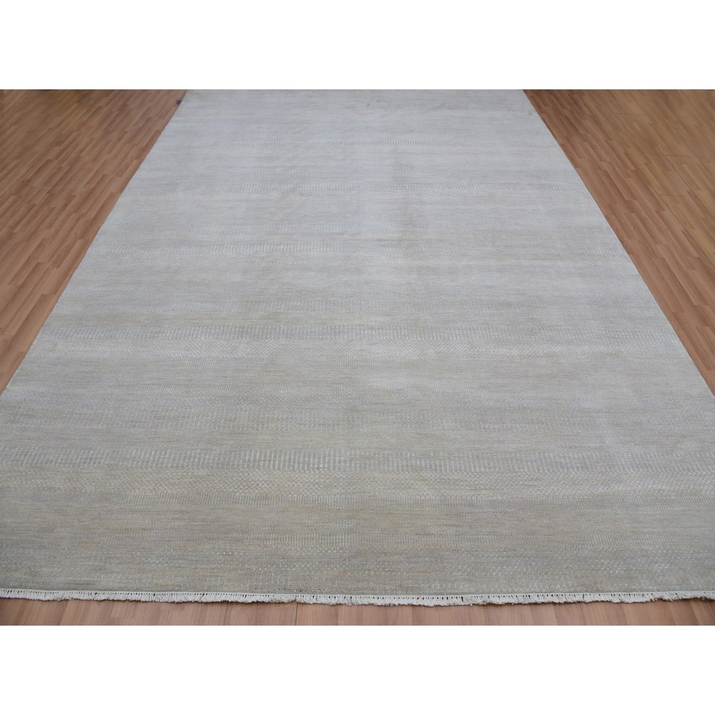 9'X12'3" Cloudy Gray Hand Knotted Grass Design Pure Wool Oriental Rug