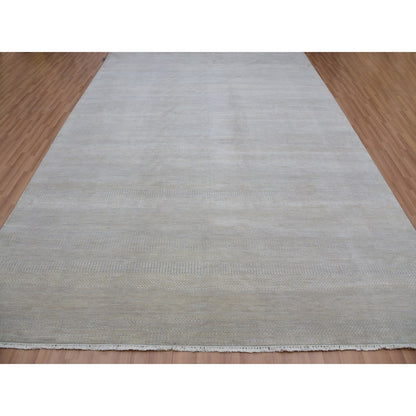 9'X12'3" Cloudy Gray Hand Knotted Grass Design Pure Wool Oriental Rug