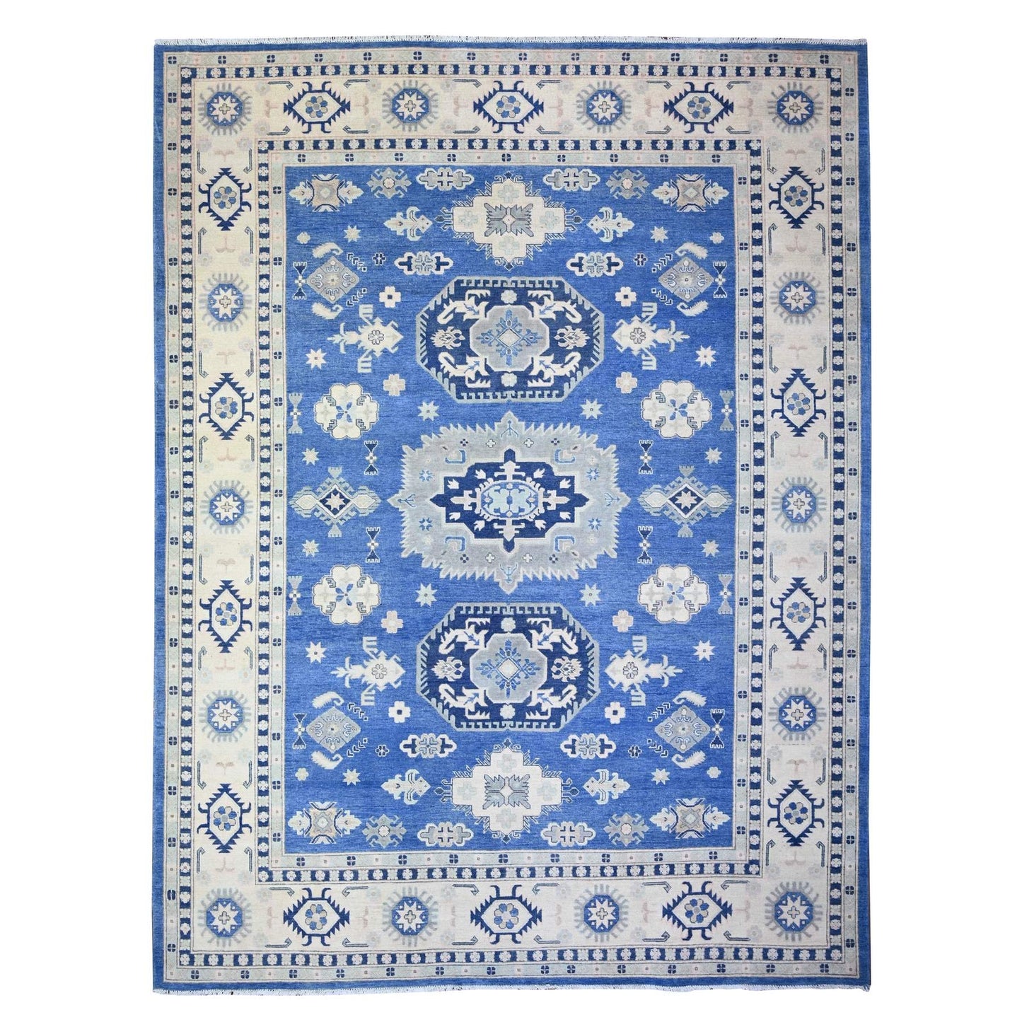 9'X11'5" Berry Blue Vintage Look Kazak Hand Knotted Wool Oriental Rug
