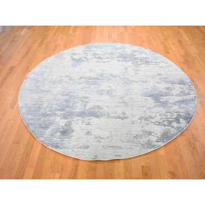 7'10"X7'10" Round Abstract Wool & Silk Denser Weave Hand Knotted Rug