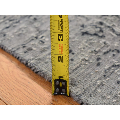 2'6"X6' Gray Zoroastrian Erased Design Silk/Wool Hand Knotted Runner Rug