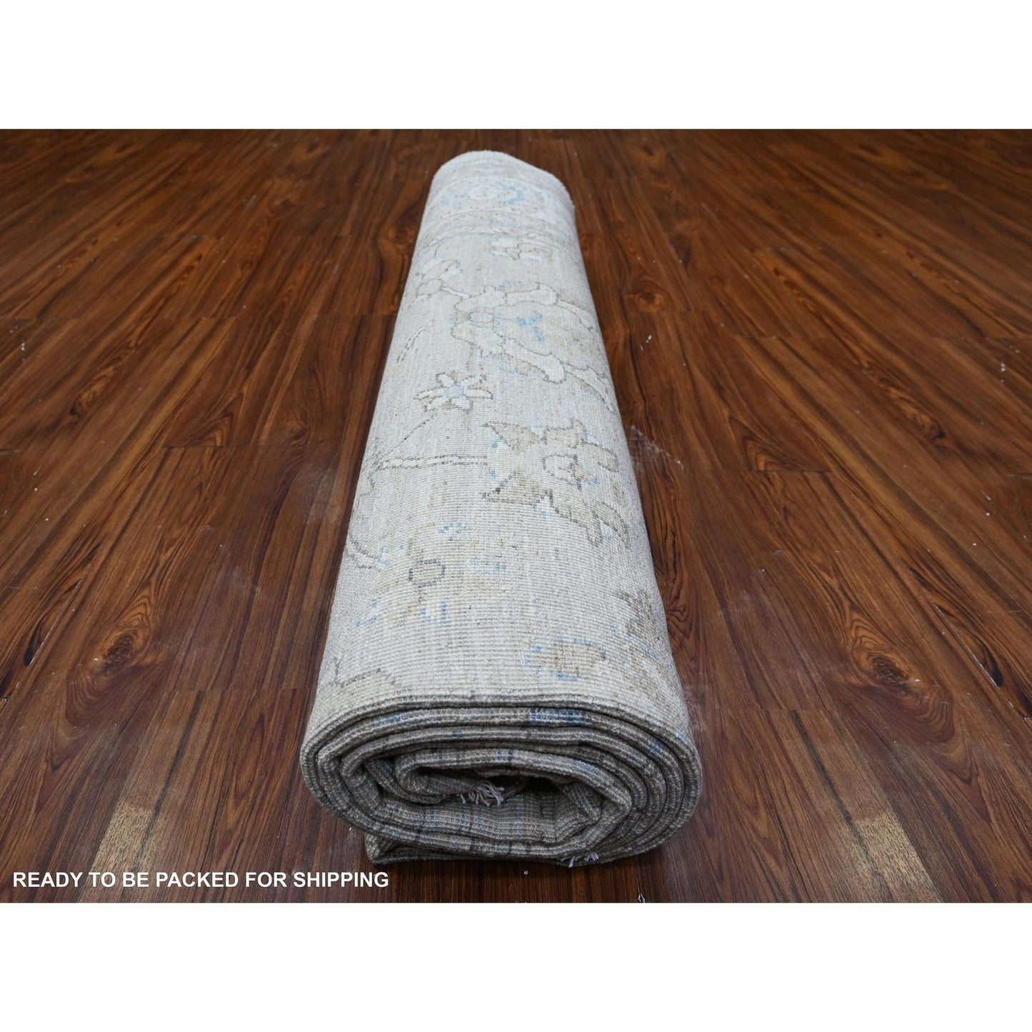 8'10"X11'10" Goose Gray Hand Knotted Pure Wool White Wash Peshawar Rug