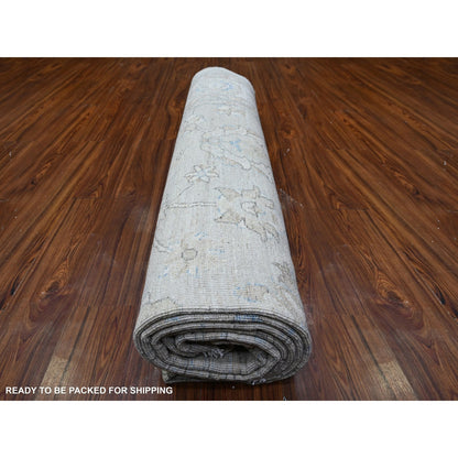 8'10"X11'10" Goose Gray Hand Knotted Pure Wool White Wash Peshawar Rug