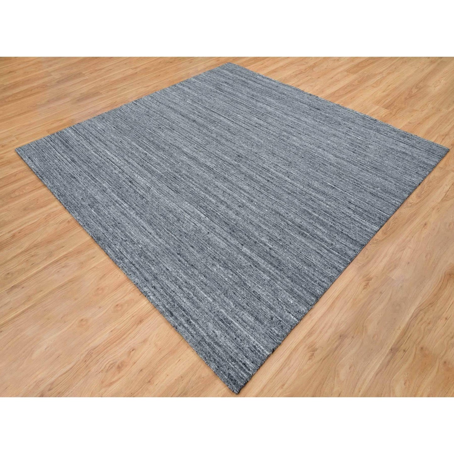 8'1"X8'1" Arsenic Gray Modern Striae Design Wool Hand Loomed Square Rug