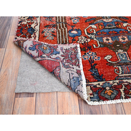 4'X5'10" Bullseye Red Old Zoroastrian Bakhtiari Soft Wool Oriental Rug
