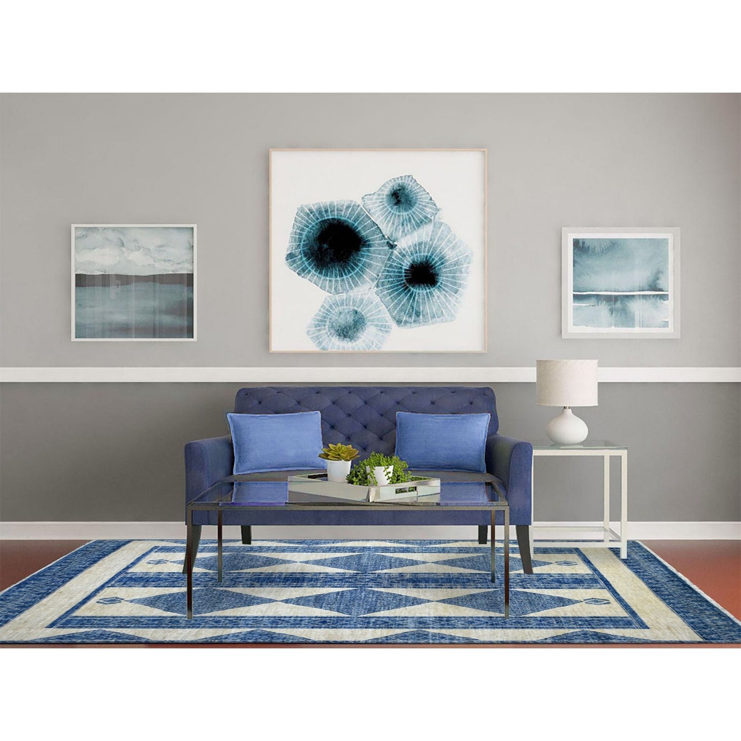 5'10"X8'9" Denim Blue Fine Peshawar Hand Knotted Soft And Shiny Wool Rug