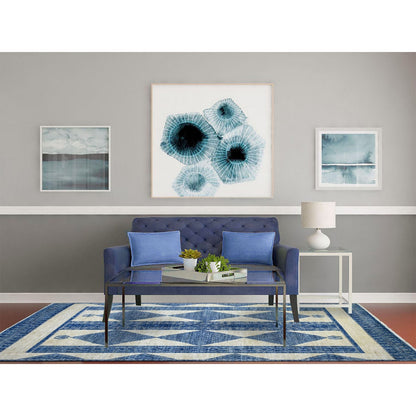 5'10"X8'9" Denim Blue Fine Peshawar Hand Knotted Soft And Shiny Wool Rug