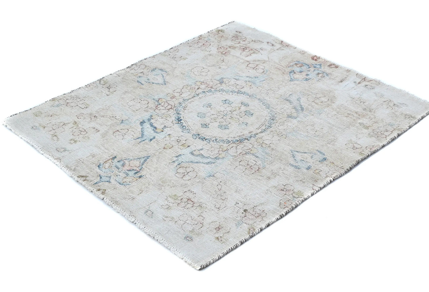 Muted Cream Floral Design Semi-Antique 2'6X2'11 Oriental Rug