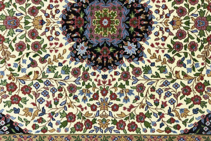 Handmade Kirman Oriental Rug Cream & Blue Floral