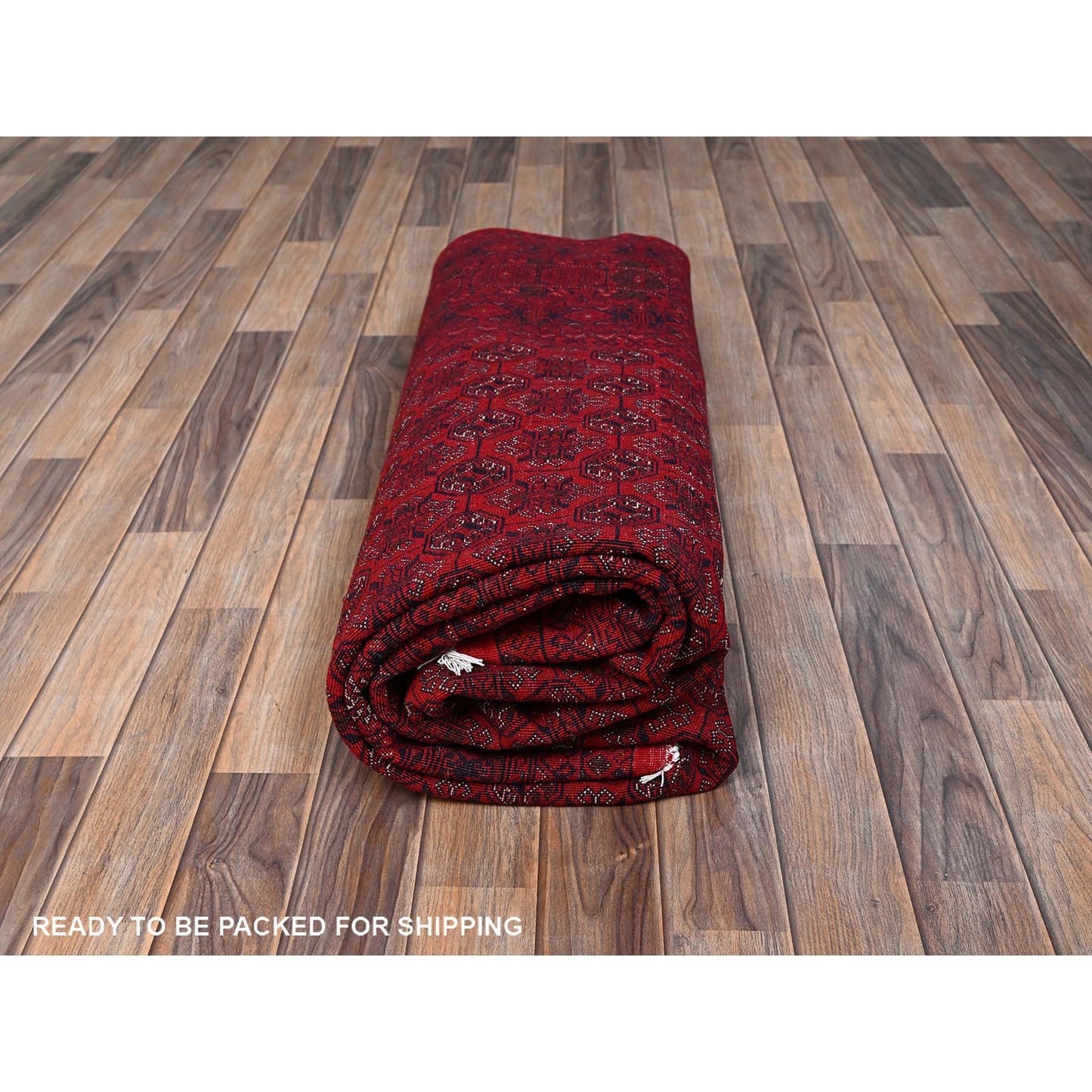 6'5"x9'5" Red Turkaman with Khoja Roshni Design Hand Knotted Soft Wool Rug