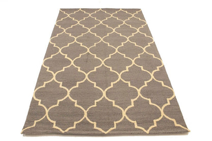 5X8 Ft Hand-Tufted Taupe Trellis Rug Wool Plush