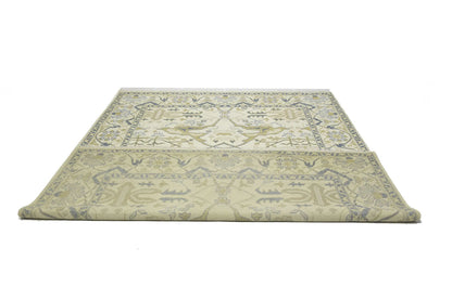 Handmade Oushak Oriental Rug Wool Carpet Floral