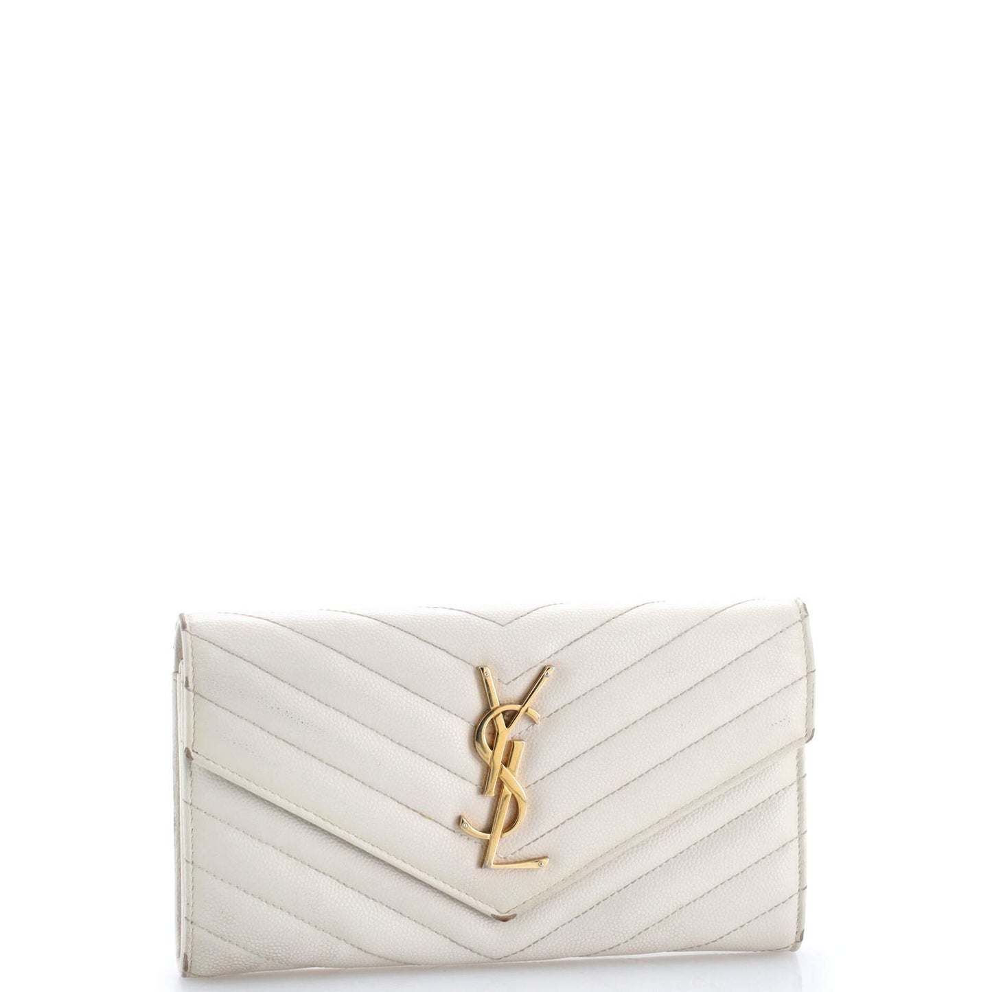 Saint Laurent Classic Monogram Flap Wallet Matelasse Chevron Leather Large