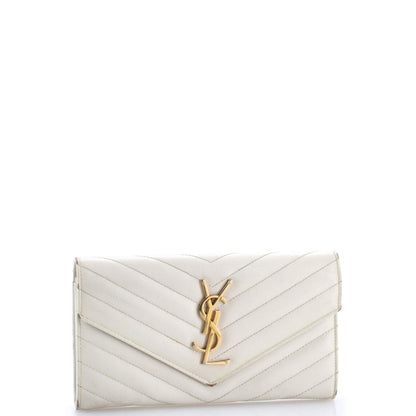 Saint Laurent Classic Monogram Flap Wallet Matelasse Chevron Leather Large