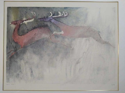 Edwin Salomon Signed Lithograph Two Deer Limited Edition Abstract Animal Art