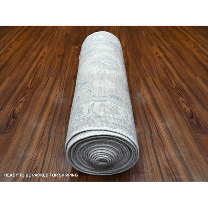 2'5"X23'8" Gray Hand Knotted Pure Wool Stone Wash Peshawar Xl Runner Rug