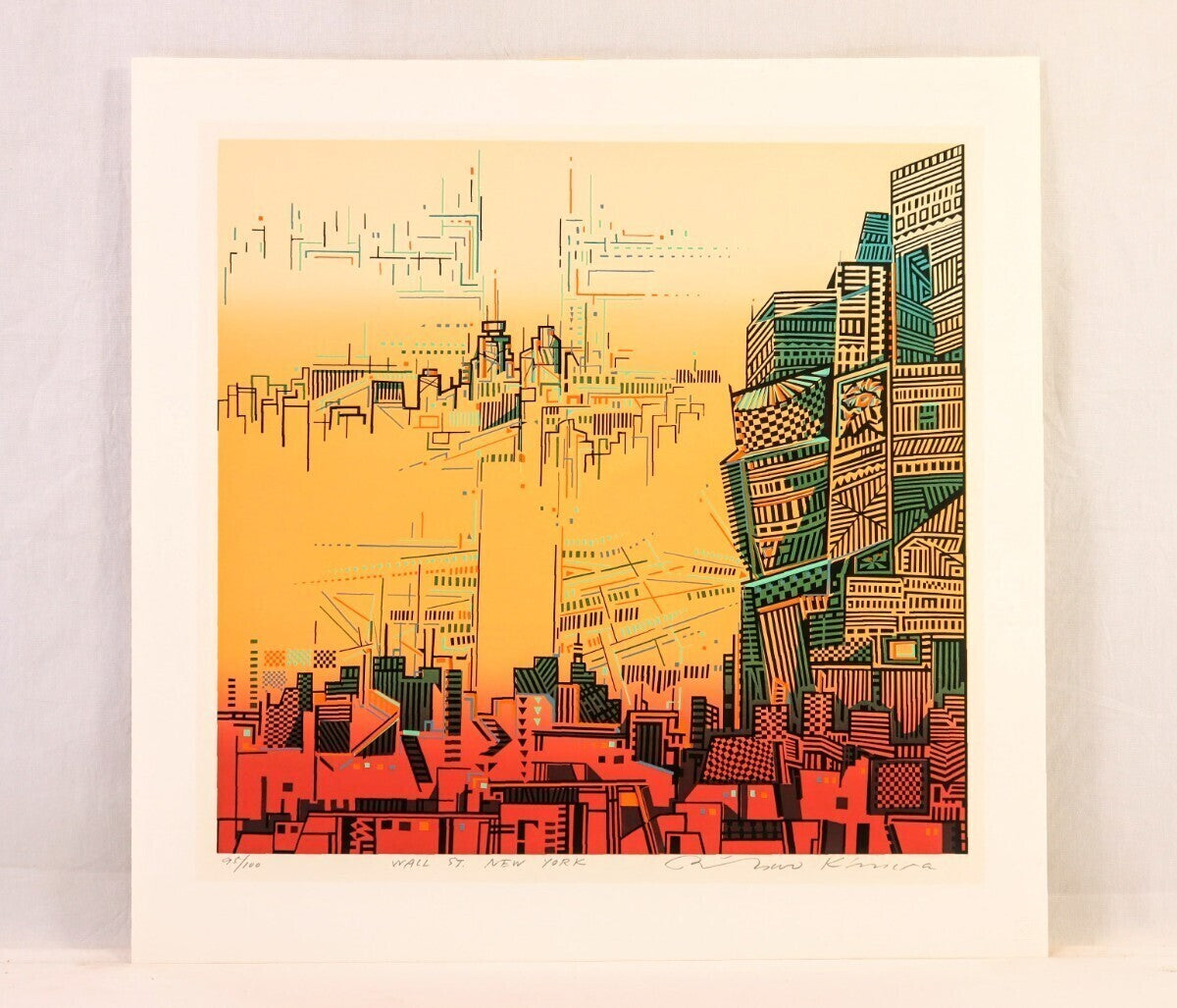 Risaburo Kimura Signed Original Serigraph Screenprint Wall St. New York Framed