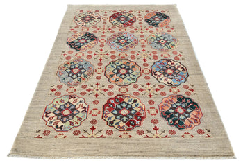Handmade Kazak Oushak Rug 4X6 Ft Floral Modern