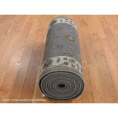2'6"X20' Gray Rajasthan Design Wool And Silk Hand Knotted Xl Runner Rug