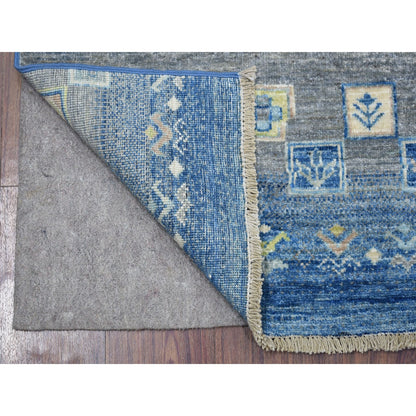 2'5"X9'7" Denim Blue Hand Knotted Kashkuli Gabbeh Velvety Wool Runner Rug