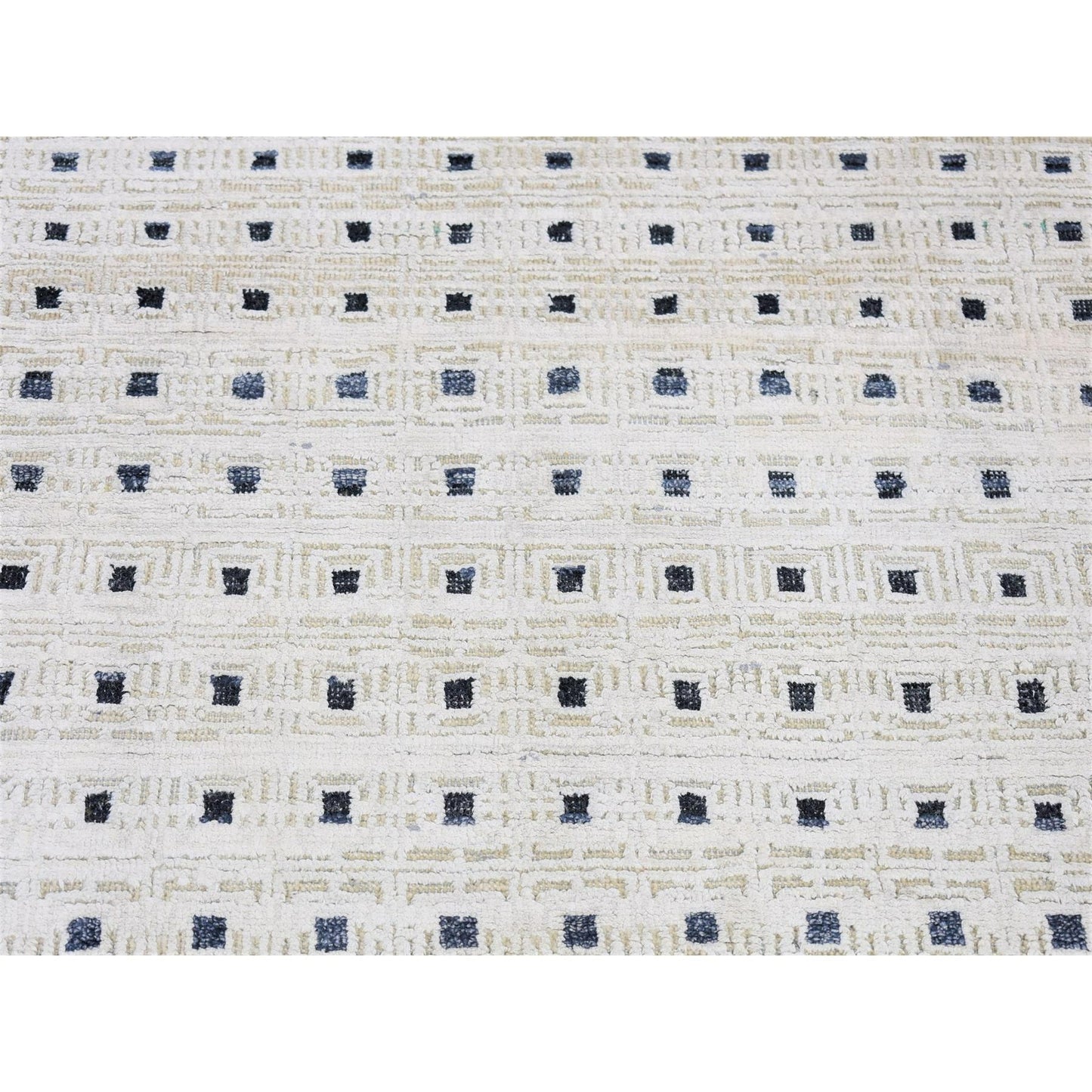 2'7"X8'1" Ivory Pure Silk With Wool Hand Knotted Modern Runner Rug