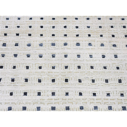 2'7"X8'1" Ivory Pure Silk With Wool Hand Knotted Modern Runner Rug